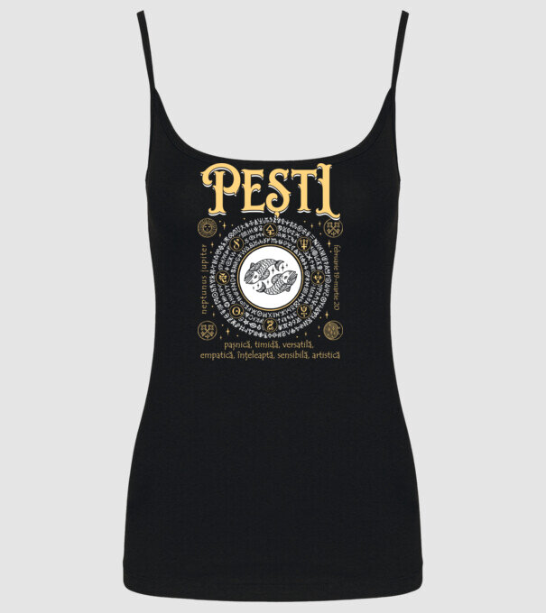 Zodiac femeie PEȘTI golden model negru pe tricou