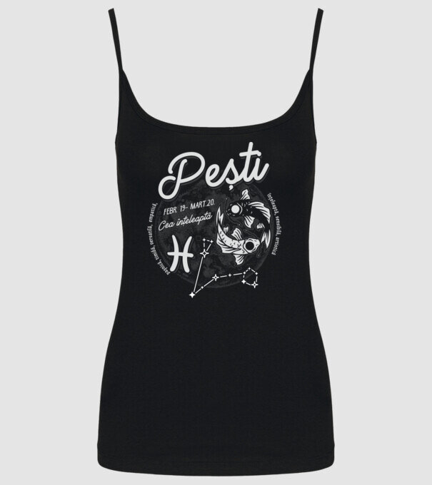 Zodiac femeie PEȘTI retro model negru pe tricou