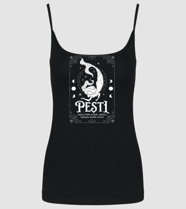 Zodiac femeie PEȘTI white model negru pe tricou