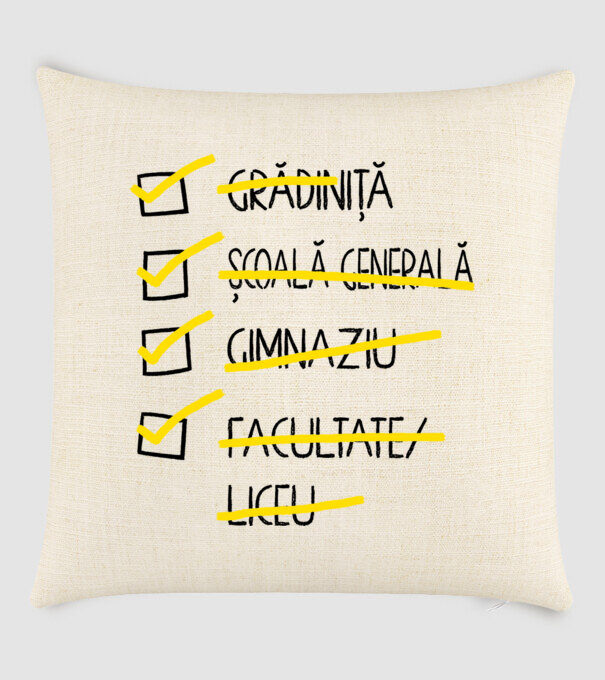 Cheklist educație - Facultate alb model nisipiu pe tricou