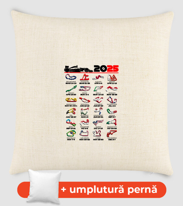 F1 calendar 2025 Alb model nisipiu pe tricou