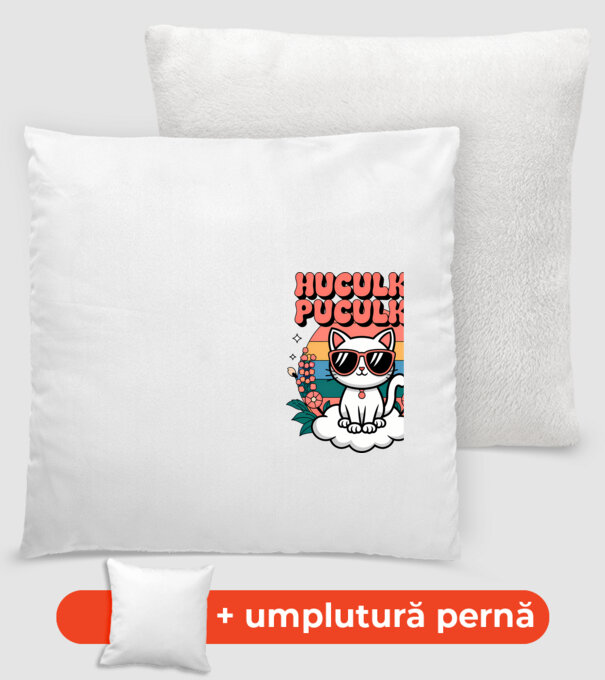 Huculka Puculka pisică 1 model alb pe tricou