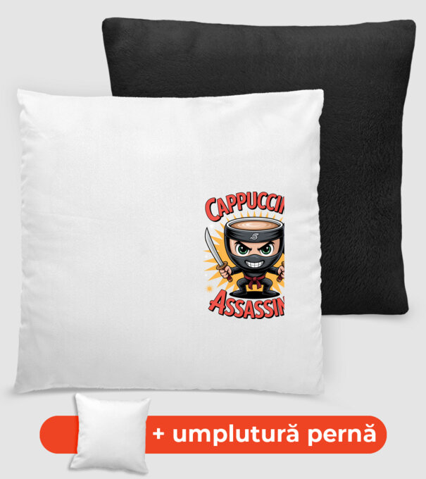 Cappuccino Assasino model negru pe tricou