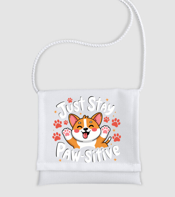 Just Stay Paw-sitive Negru model alb pe tricou