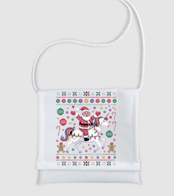 Moș Crăciun pe un pulover urât unicorn model alb pe tricou