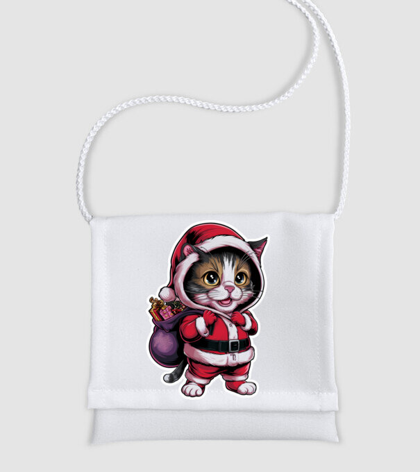 Santa Cat model alb pe tricou