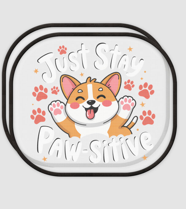 Just Stay Paw-sitive Negru model alb pe tricou
