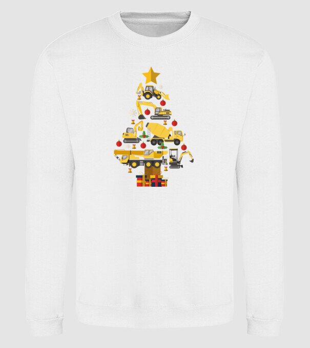 Construcția vehiculului pom de Crăciun model alb pe tricou