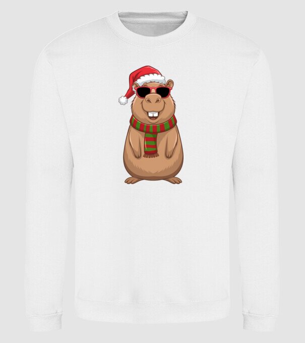 Crăciunul capybara model alb pe tricou