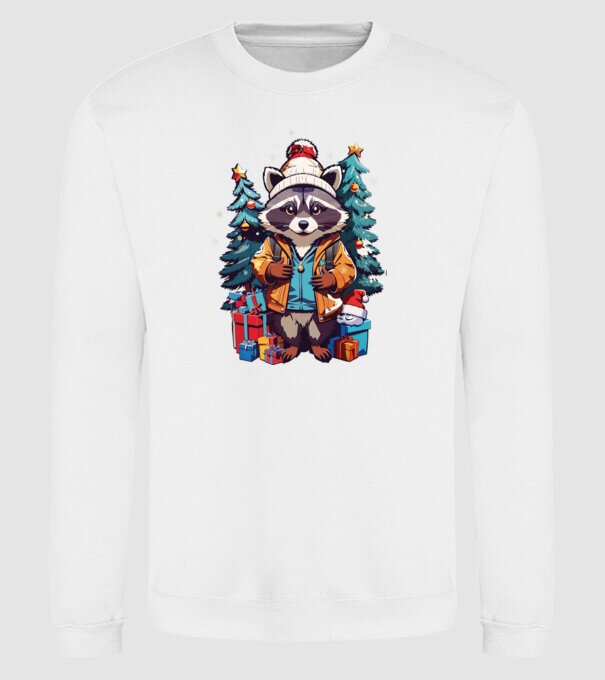 Crăciunul ratonilor model alb pe tricou