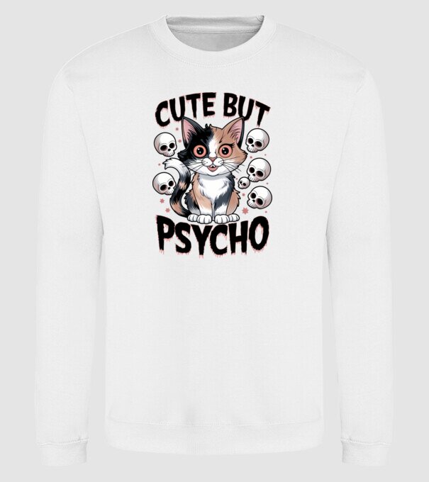 Cute, but Psycho pisică Alb model alb pe tricou