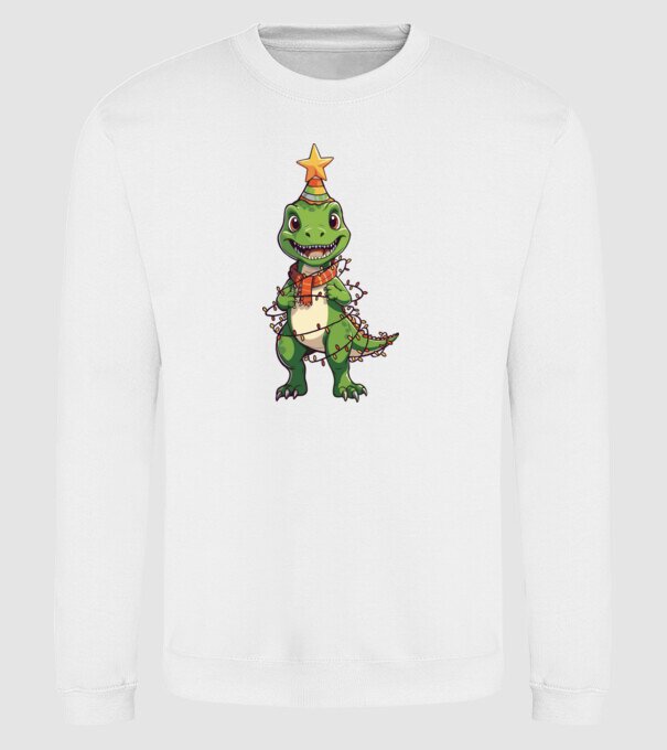 dinozaur pom de Crăciun model alb pe tricou