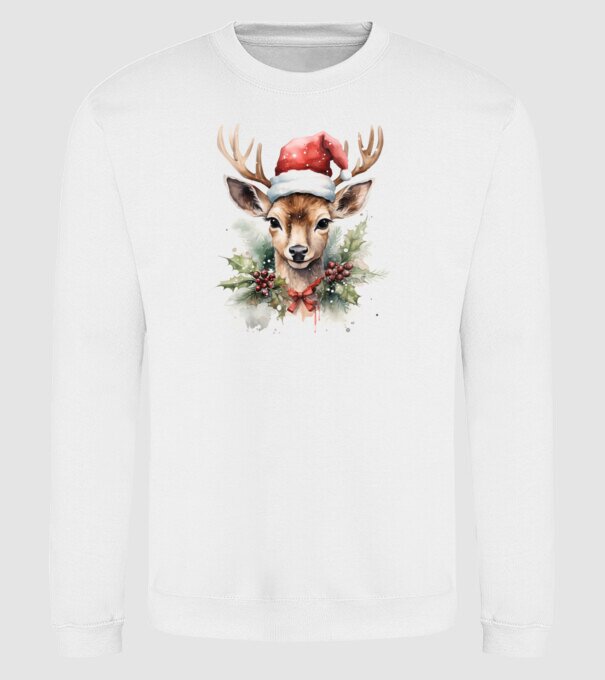 Festive Reindeer model alb pe tricou
