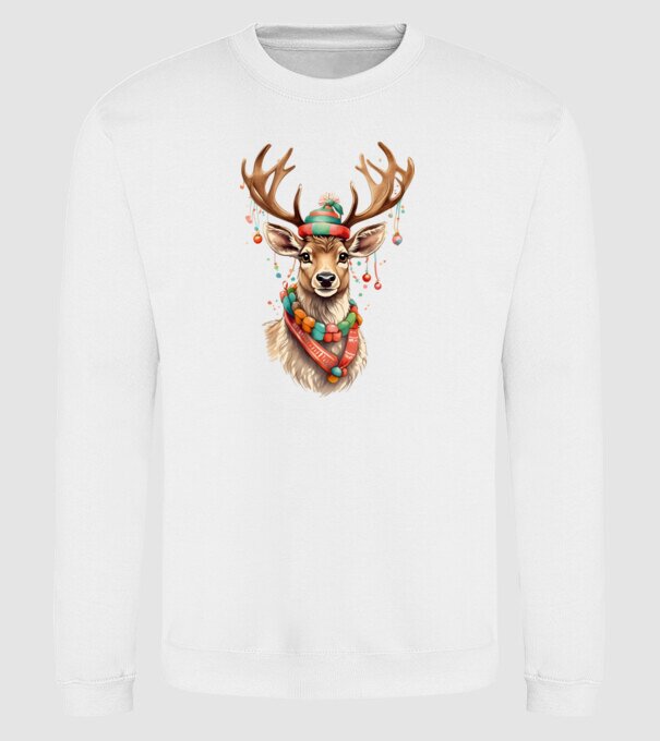 Festive Reindeer model alb pe tricou