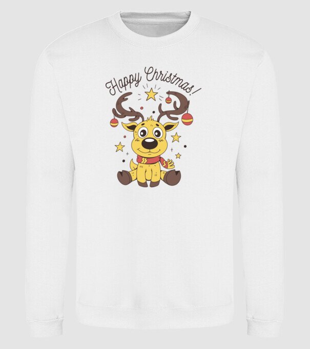 Happy Christmas Reindeer Alb model alb pe tricou