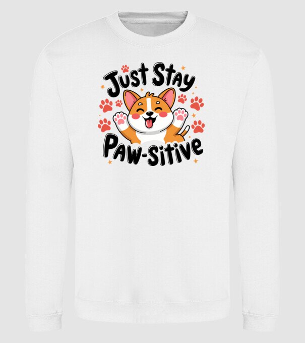 Just Stay Paw-sitive Alb model alb pe tricou