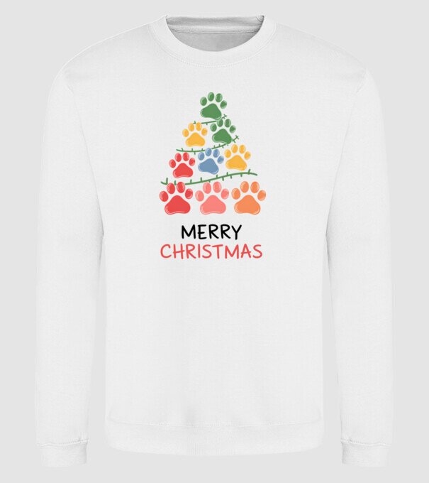 Merry Christmas Paws Alb model alb pe tricou