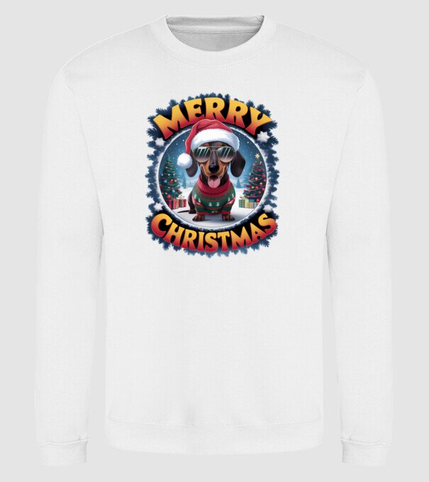 Merry Christmas Teckel model alb pe tricou