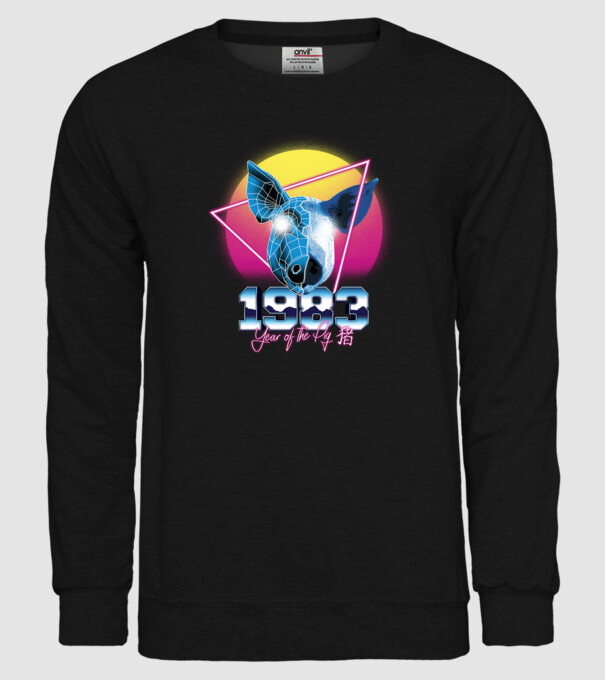1983 Year of the Pig model negru pe tricou