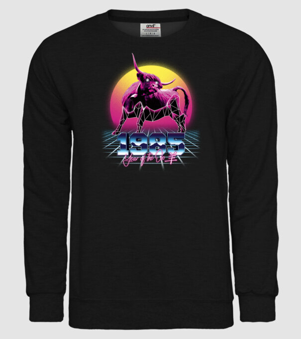 1985 Year of the Ox model negru pe tricou