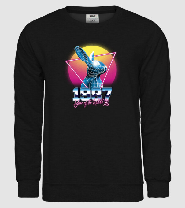 1987 Year of the Rabbit model negru pe tricou