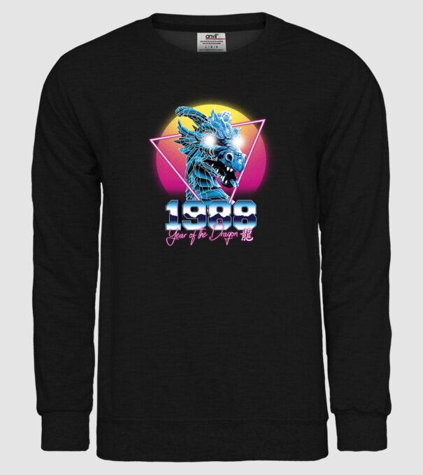 1988 Year of the Dragon model negru pe tricou
