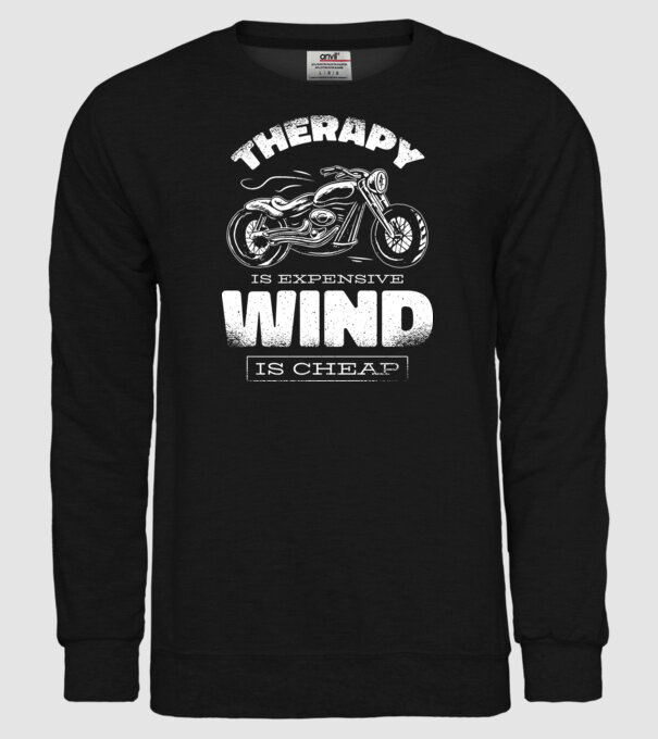Terapia este scumpă, vântul este mai ieftin - Motociclist model negru pe tricou