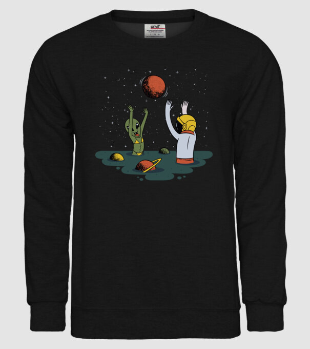 Alien și astronaut joc model negru pe tricou
