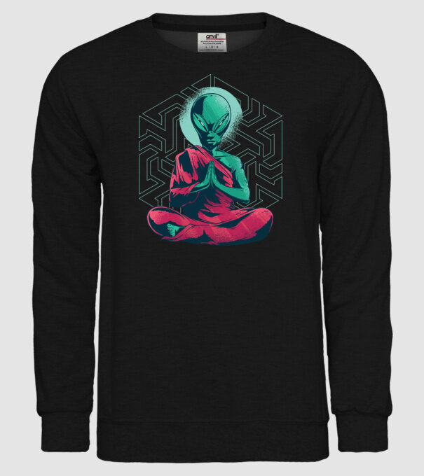 Meditație Alien model negru pe tricou