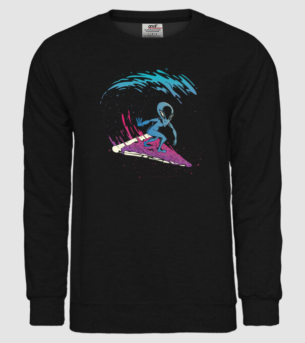 Alien Pizza Surf tricou amuzant model negru pe tricou