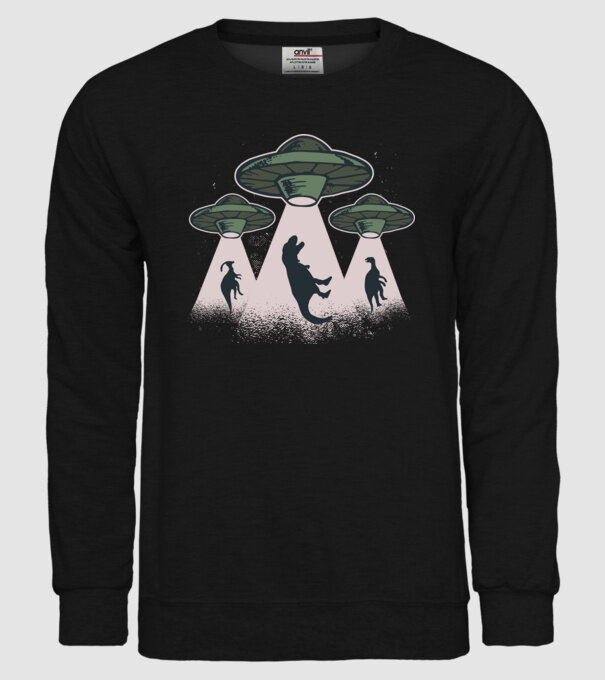 Alien OZN dinozaur model negru pe tricou