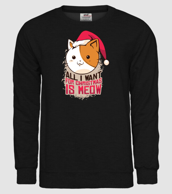 All I want for christmas is MEOW tricou cu pisică model negru pe tricou