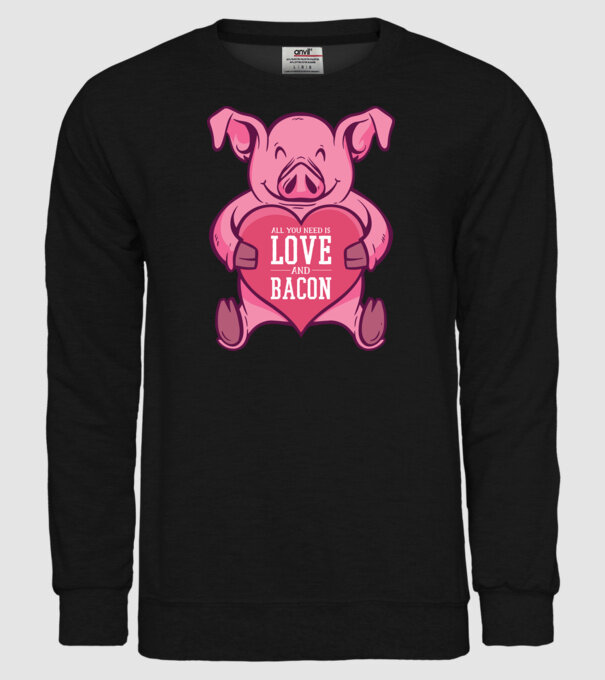 All you need is love and bacon model negru pe tricou