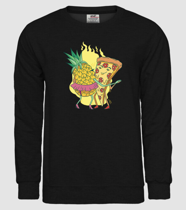 Pizza cu ananas Dragoste model negru pe tricou