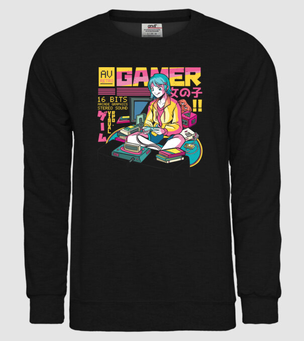 Anime fată Gamer model negru pe tricou