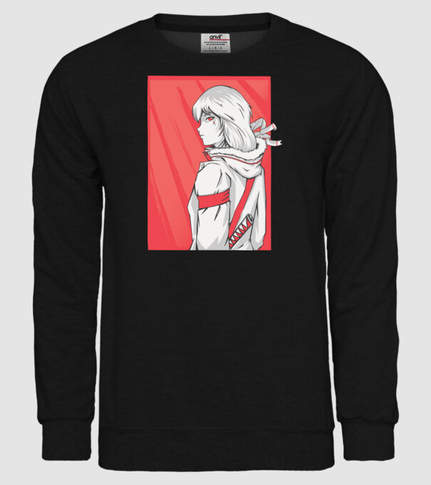 Anime fată Războinic model negru pe tricou