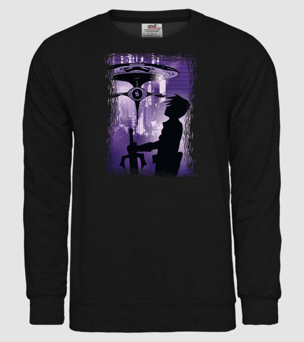 Navă spațială Anime model negru pe tricou