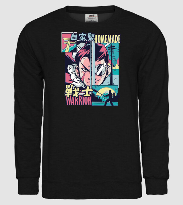 Anime Vaporwave Home Made Warrior model negru pe tricou