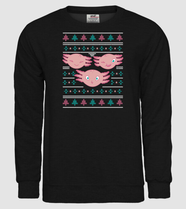Pulover urât Axolotl model negru pe tricou