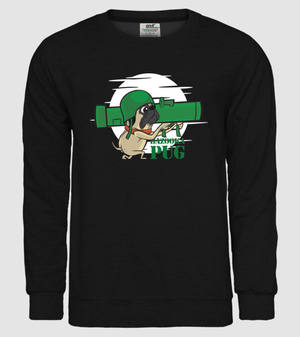 Mops Bazooka model negru pe tricou