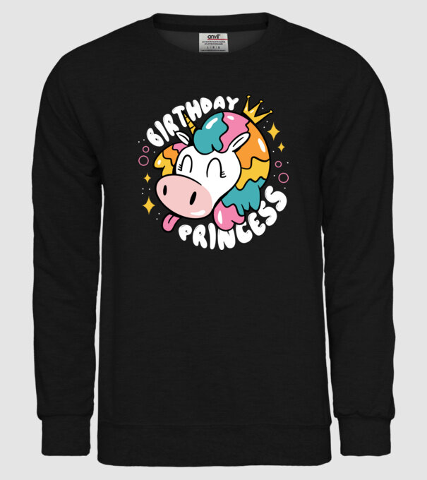 Birthday Princess Unicorn model negru pe tricou