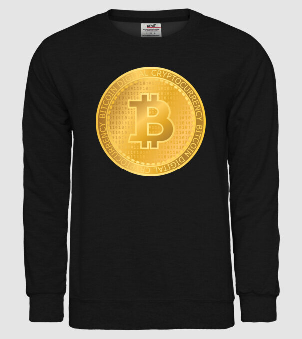 Monedă de aur Bitcoin model negru pe tricou