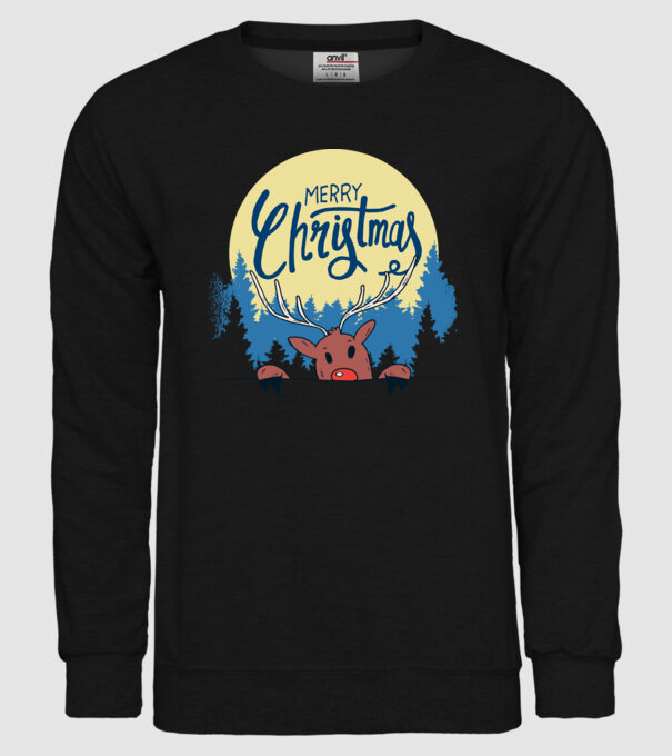 Crăciun Fericit Moș Crăciun cu ren model negru pe tricou