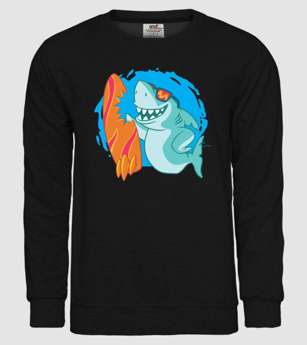 Mușcătură rechin Surf model negru pe tricou