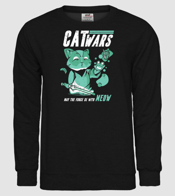 Cat wars - May the force be with meow model negru pe tricou