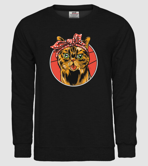 Cap de pisică cu batic model negru pe tricou