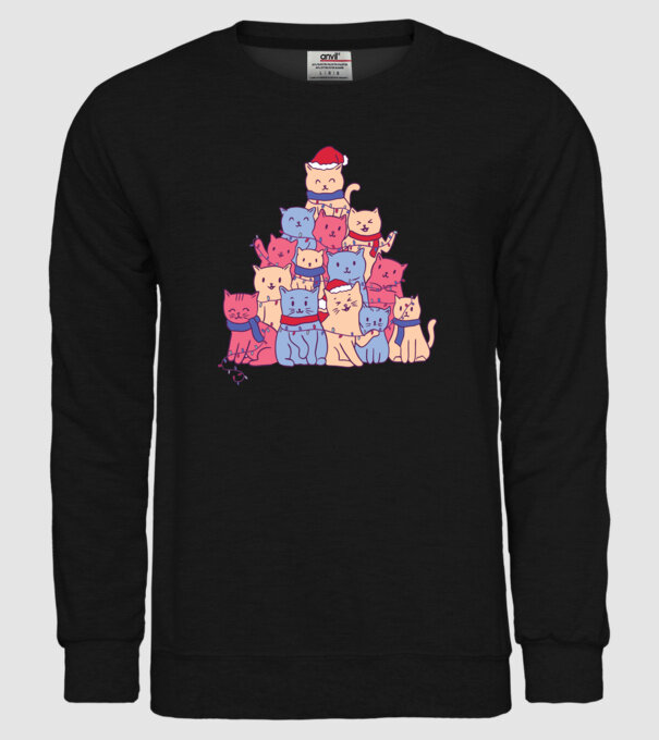 Pom de Crăciun Pisică model negru pe tricou