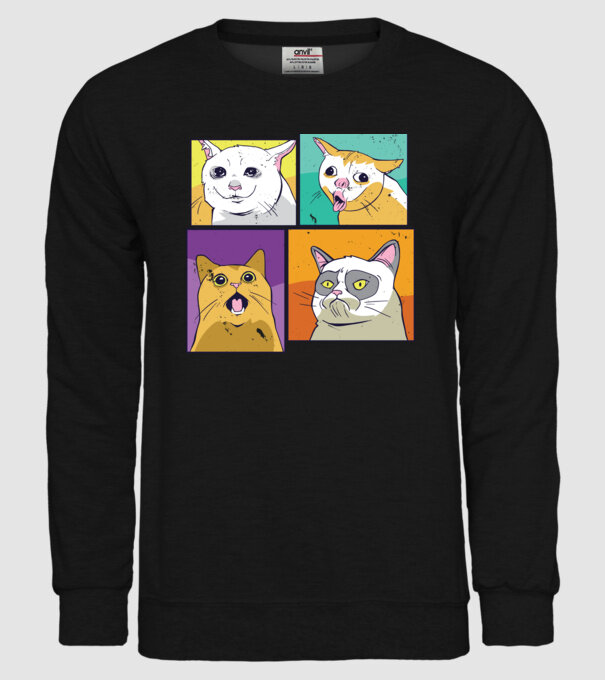 Pisică Meme Pop Art model negru pe tricou