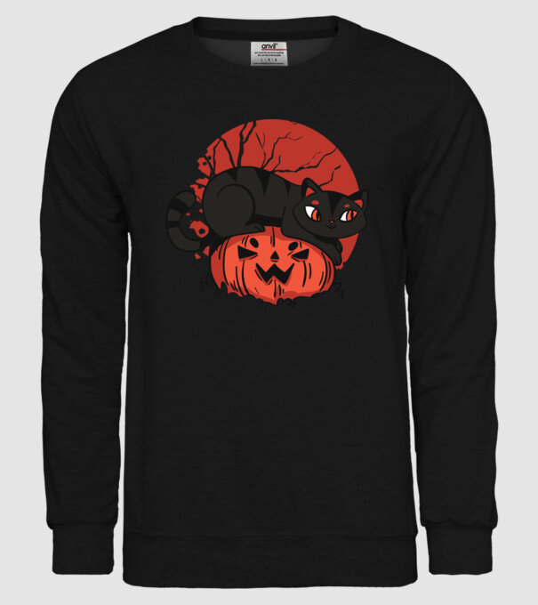 Pisică pe dovleac Halloween model negru pe tricou