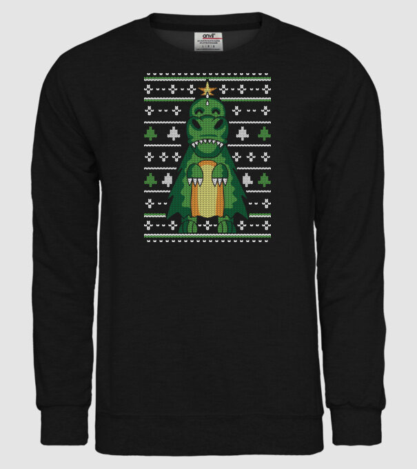 T-rex cu pulovăr urât model negru pe tricou